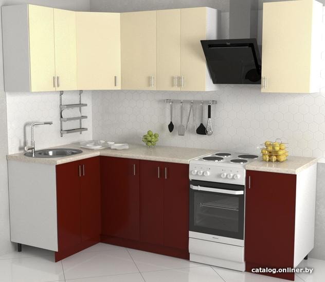 

Готовая кухня Хоум Лайн Кристалл 1200х1900 угловой (бургундский глянец/ванильный глянец)