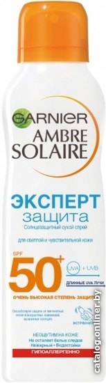 

Спрей солнцезащитный Garnier Ambre Solaire эксперт Защита SPF 50 для светлой кожи 200 мл