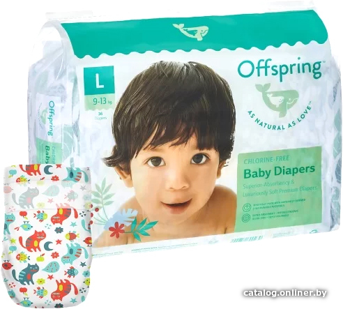 

Подгузники Offspring L 9-13 кг Котики (36 шт)