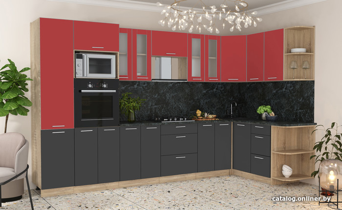 

Готовая кухня Интерлиния Мила 1.68x3.4 правая (красный/антрацит/кастилло темный)