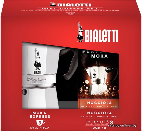 

Гейзерная кофеварка Bialetti Moka Express (3 порции + кофе молотый Nocciola 200 гр)