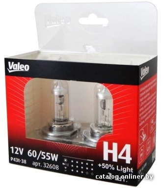 

Галогенная лампа Valeo H4 +50% Light 2шт [32608]