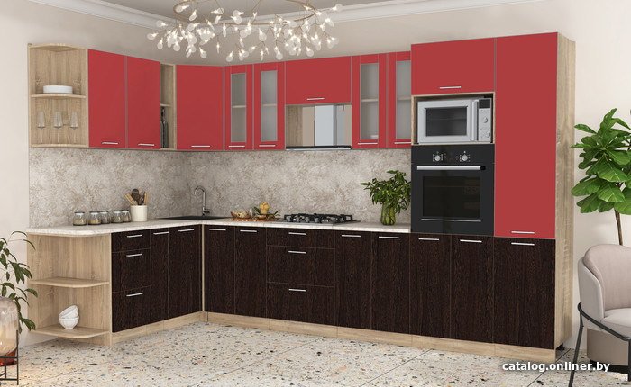 

Готовая кухня Интерлиния Мила 1.88x3.4 левая (красный/дуб венге/малага)