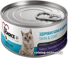 

Консервированный корм для кошек 1st Choice Skin & Coat Tuna with Tilapia & Pineapple 0.085 кг