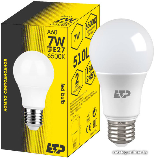 

Светодиодная лампочка ETP A60 7W 6500K E27 33057