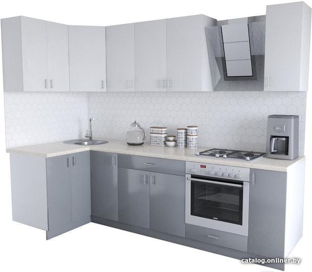 

Готовая кухня Хоум Лайн Кристалл Люкс 1200х2700 угловой (серый/белый)