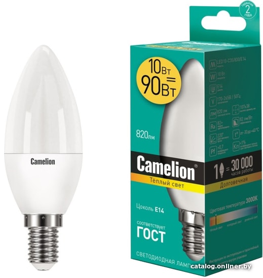 

Светодиодная лампочка Camelion LED10-C35 E14 10 Вт 3000 К