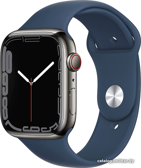 

Умные часы Apple Watch Series 7 45 мм (сталь графитовый/синий омут спортивный)