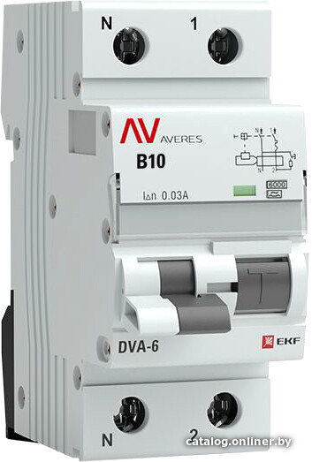 

Дифференциальный автомат EKF Averes DVA-6 2P 10А 30мА (B) 6кА тип A rcbo6-1pn-10B-30-a-av