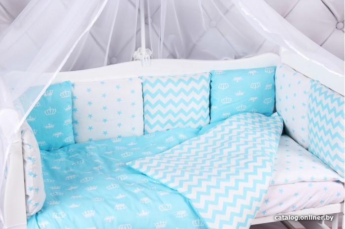 

Бампер в кроватку Amarobaby Royal Baby (12 подушек, бирюзовый)