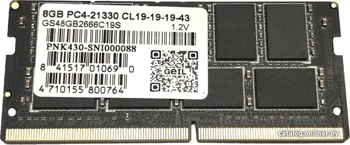 

Оперативная память GeIL 8GB DDR4 SODIMM PC4-21300 GS48GB2666C19S