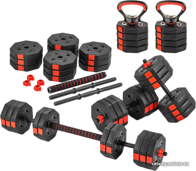 

Гантели с грифом для штанги EB Fit композитные 4в1 30 кг