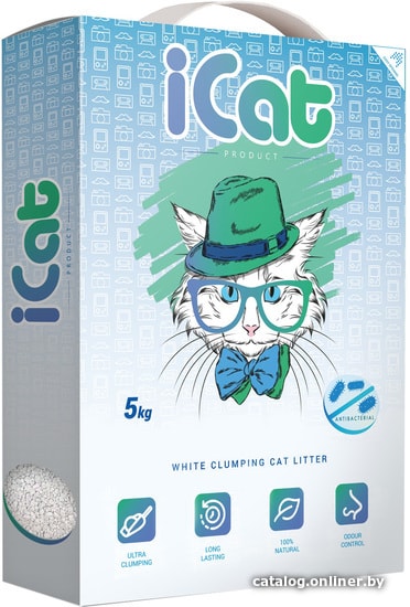 

Наполнитель для туалета iCat комкующийся белый антибактериальный 5 кг