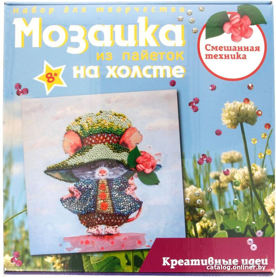 

Набор для создания поделок/игрушек Волшебная мастерская Мозаика из пайеток на холсте № 2 Мышка МХ-23