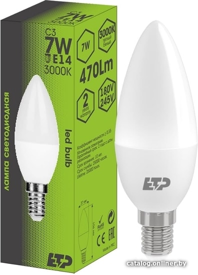 

Светодиодная лампочка ETP C3 E14 7 Вт 3000 К 33041