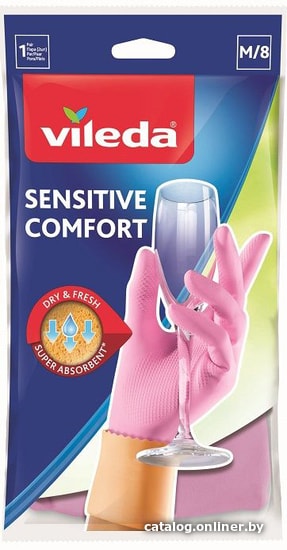 

Латексные перчатки Vileda Sensitive Comfort (M, розовый)
