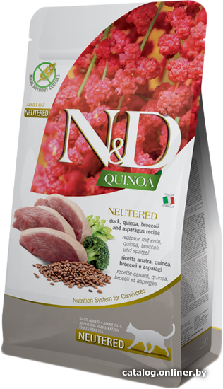 

Сухой корм для кошек Farmina N&D Quinoa Duck, Broccoli, Asparagus Neutered Adult (с уткой, киноа, брокколи и спаржей для стерилизованных) 300 г