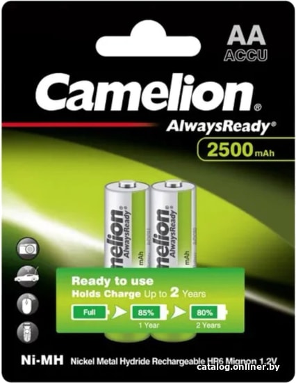

Аккумулятор Camelion AlwaysReady AA 2500mAh 2 шт NH-AA2500ARBP2