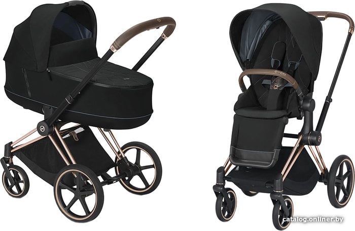 

Универсальная коляска Cybex Priam (2 в 1, deep black, шасси rose gold)