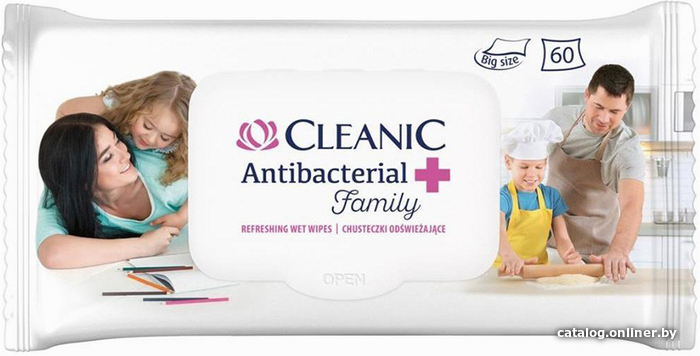 

Cleanic Antibacterial Family освежающие для рук и тела (60 шт)