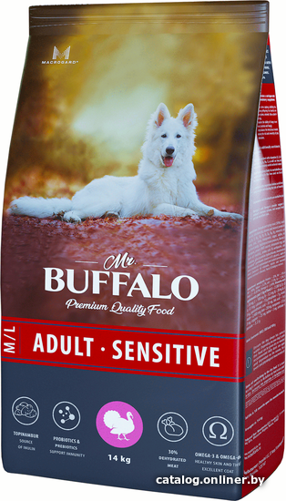 

Сухой корм для собак Mr.Buffalo Adult Sensitive M/L с индейкой 14 кг
