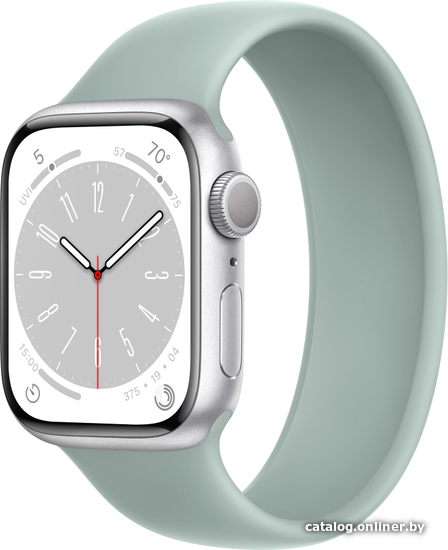 

Умные часы Apple Watch Series 8 41 мм (алюминиевый корпус, серебристый/суккулент, силиконовый ремешок)