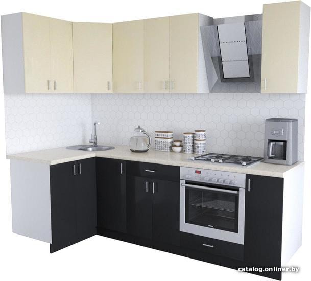 

Готовая кухня Хоум Лайн Кристалл Люкс 1200х2500 угловой (черный глянец/ванильный глянец)