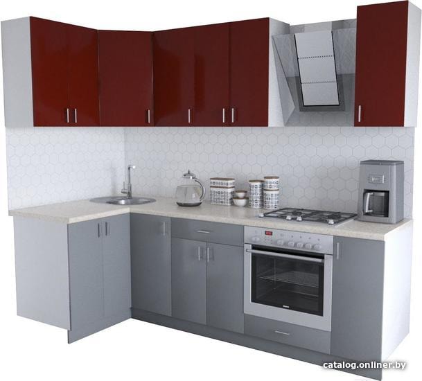 

Готовая кухня Хоум Лайн Кристалл Люкс 1200х2500 угловой (серый пыльный/бургундский гл.)