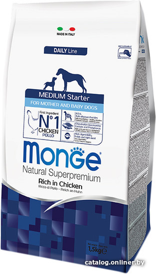 

Сухой корм для собак Monge Medium Starter Rich in Chicken 15 кг