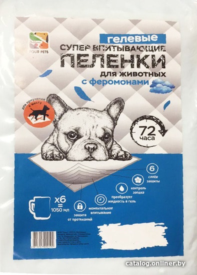 

Одноразовая пеленка Four Pets с феромонами 60х60 см 10 шт