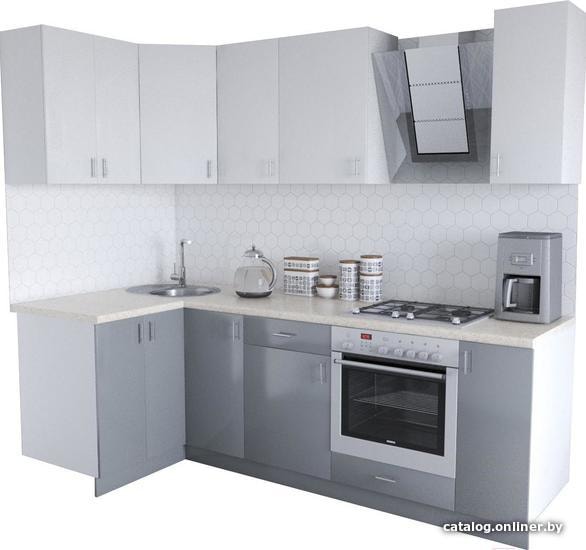 

Готовая кухня Хоум Лайн Кристалл Люкс 1200х2400 угловой (серый/белый)