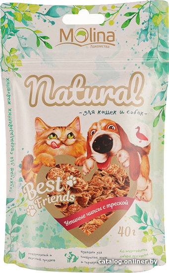 

Лакомство для собак Molina Best Friends Natural Утиные чипсы с треской 40 г