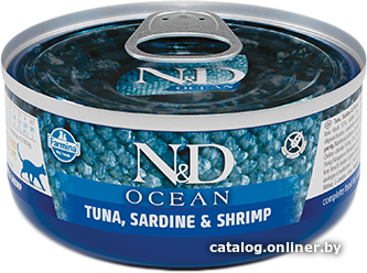 

Консервированный корм для кошек Farmina N&D Ocean Tuna, Sardine & Shrimp Adult (с тунцом, сардиной и креветками) 70 г