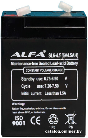 

Аккумулятор для ИБП ALFA SL6-4.5 (6V-4.5Ah)