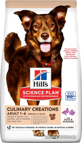

Сухой корм для собак Hill's Science Plan Culinary Creations для взрослых собак средних пород, с уткой и картофелем 12 кг