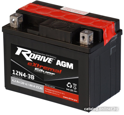 

Мотоциклетный аккумулятор RDrive eXtremal Silver 12N4-3B (4 А·ч)