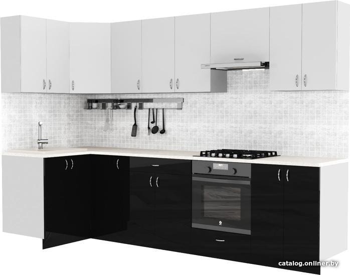 

Готовая кухня Сивирин-Компани Клео глосc 1.2х3.0 (черный глянец\белый глянец)