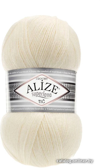 

Пряжа для вязания Alize Superlana tig 01 (570 м, крем)