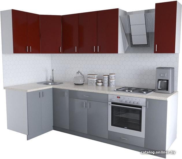 

Готовая кухня Хоум Лайн Кристалл Люкс 1200х2700 угловой (серый пыльный/бургундский гл.)