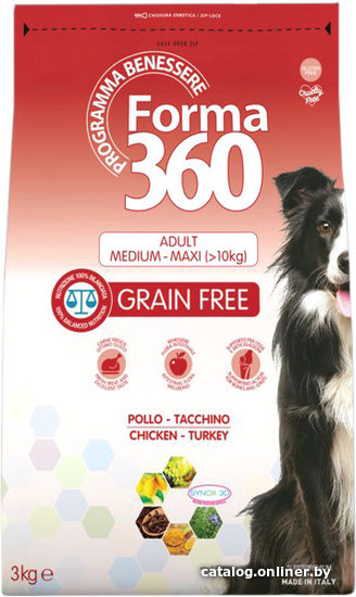 

Сухой корм для собак Pet360 Forma 360 Grain Free Adult Medium Maxi курица/индейка 3 кг