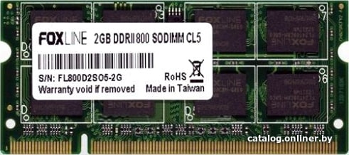 

Оперативная память Foxline 2GB DDR2 SODIMM PC2-6400 FL800D2S5-2G