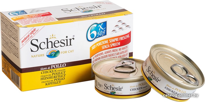 

Консервированный корм для кошек Schesir Chicken fillets 300 г