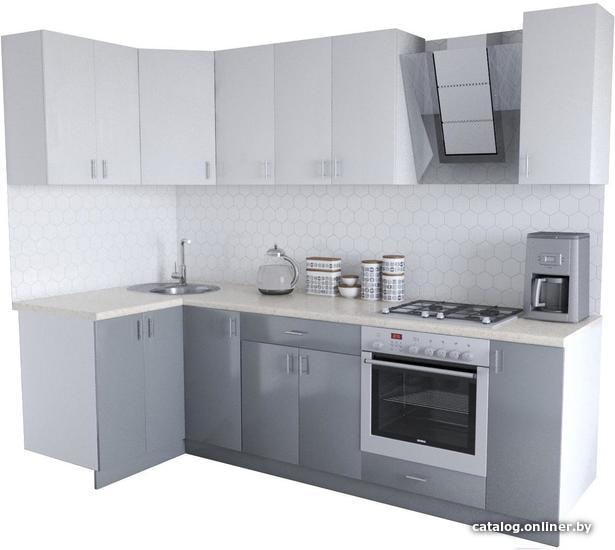 

Готовая кухня Хоум Лайн Кристалл Люкс 1200х2600 угловой (серый/белый)