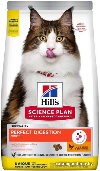 

Сухой корм для кошек Hill's Science Plan Perfect Digestion для поддержания здоровья пищеварения и питания микробиома, с курицей и коричневым рисом 1.5 кг