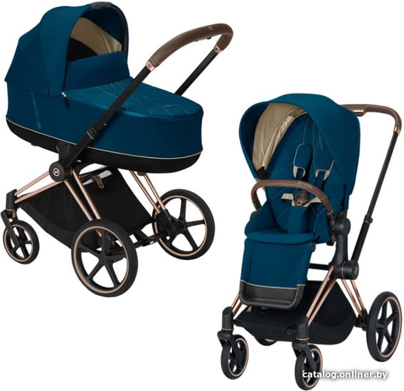 

Универсальная коляска Cybex Priam 2020 (mountain blue, рама розовое золото)