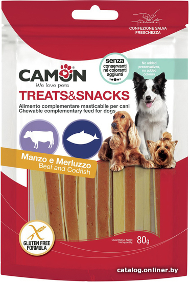 

Лакомство для собак Camon Beef and cod sandwich 80 г