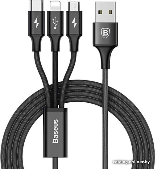 

Кабель Baseus USB - Lightning, Type-C, Micro USB CAJS000001 (1.2 м, черный)