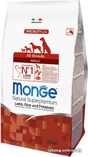 

Сухой корм для собак Monge All Breeds Adult Lamb, Rice and Potatoes 15 кг