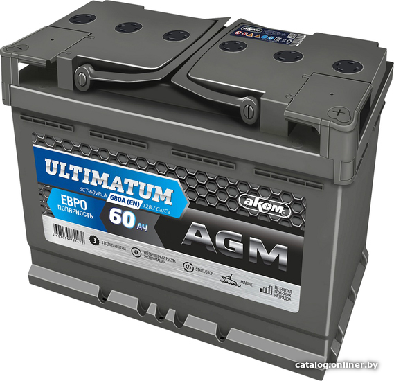 

Автомобильный аккумулятор AKOM Ultimatum AGM Евро 6СТ-60VRLA (60 А·ч)