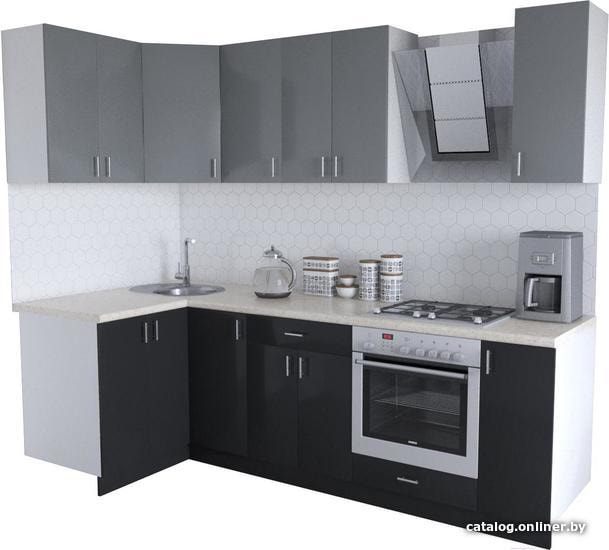 

Готовая кухня Хоум Лайн Кристалл Люкс 1200х2500 угловой (черный глянец/серый пыльный)